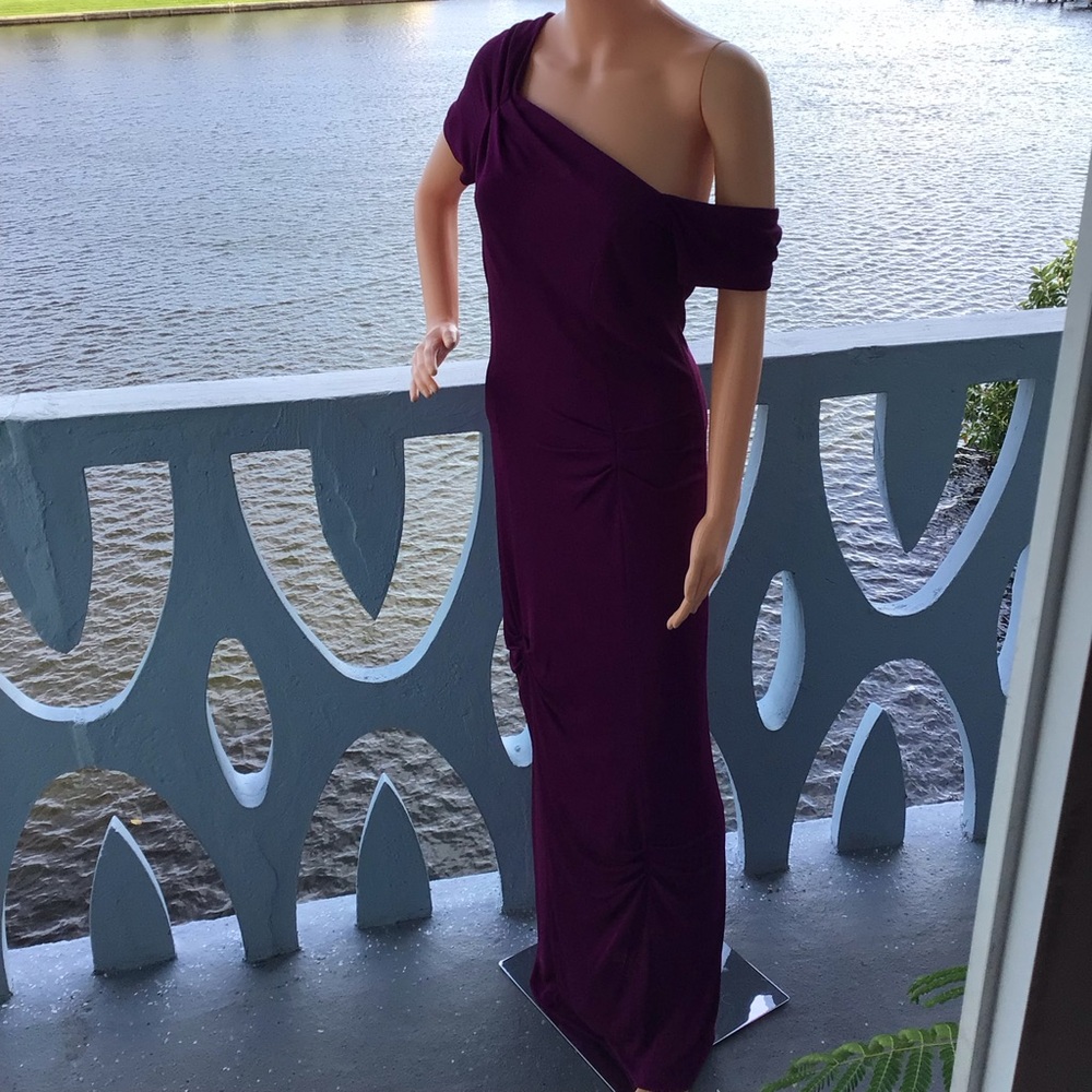 JIKI Monte Carlo Creations Elegant One-Shoulder Plum Purple Maxi Dress